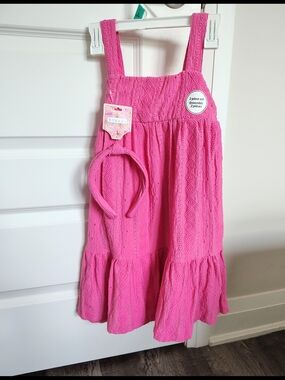 btween Hot Pink Textured Tiered Sundress with Headband